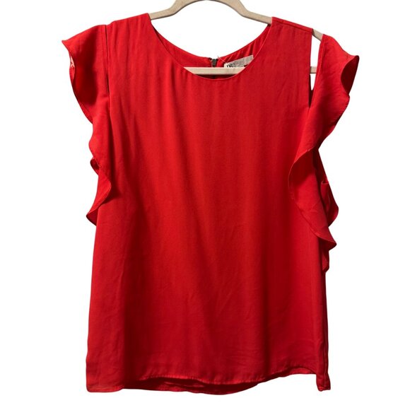 DR2 Red Ruffle Sleeve Blouse Size M women cold shoulder top blouse - Picture 3 of 12